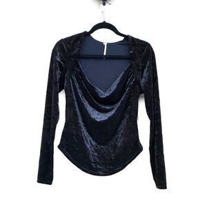 Free People Perfect Date Black Velvet Cowlneck Top NWT